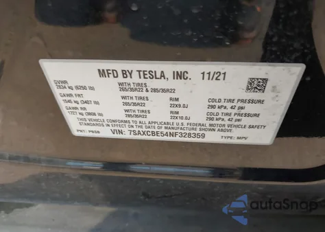 2022 Tesla Model X Dual Motor All-Wheel Drive from USA, damaged, VIN 7SAXCBE54NF328359